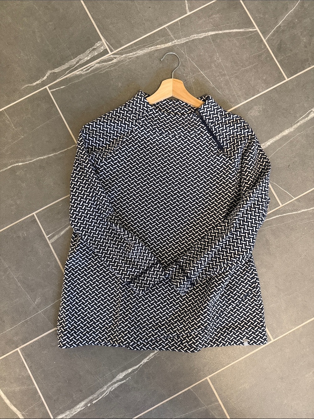 Talbots Black and White Geometric Long-Sleeve Top